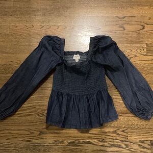 JCREW Denim Puff Long Sleeve Top XXS